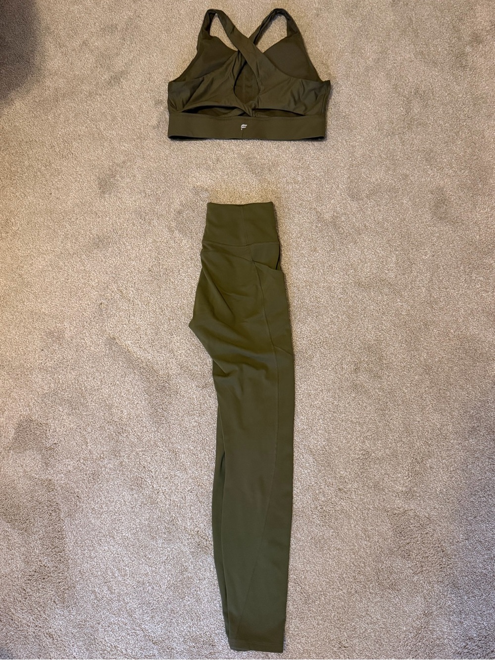 Fabletics Olive Green High-Waist Leggings with Matching Crossback Sports Bra - Picture 4 of 4